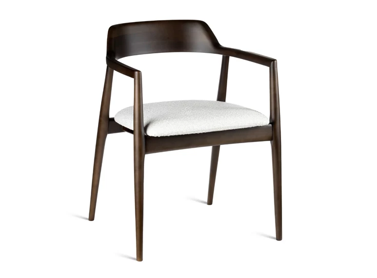 Armstoel Motti massief hout beuk donkerbruin stof wit Estetica Home