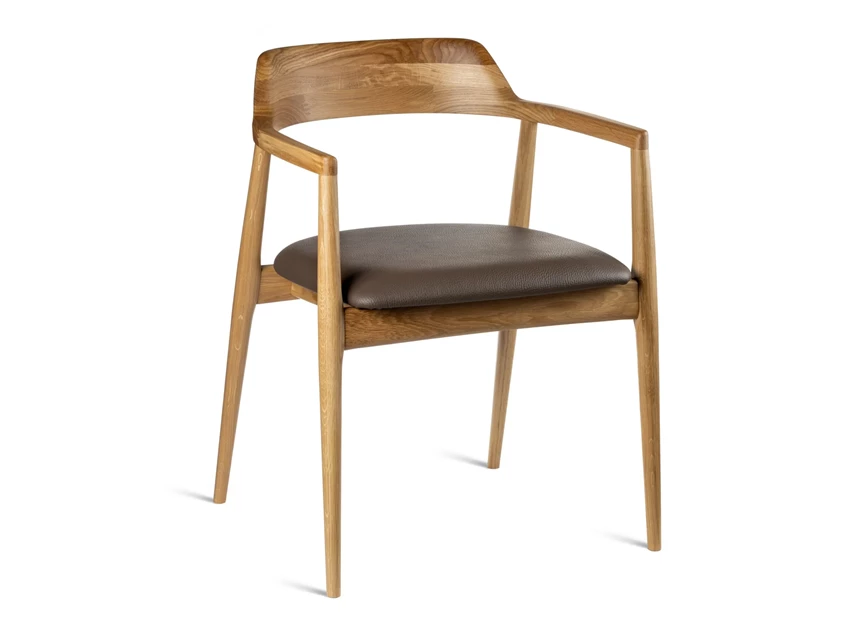 Armstoel Motti massief hout eik naturel leder bruin Estetica Home