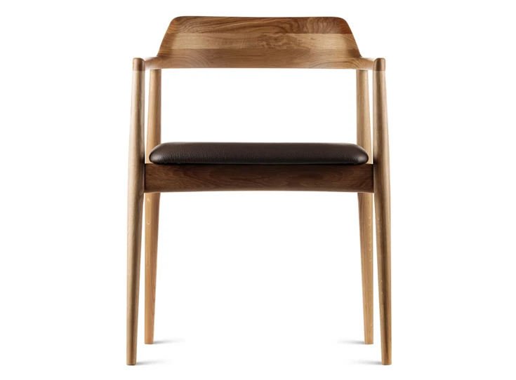 Front Armstoel Motti massief hout eik naturel leder bruin Estetica Home