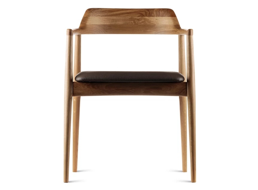 Front Armstoel Motti massief hout eik naturel leder bruin Estetica Home