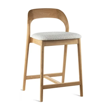 Lage barstoel Moly massief hout eik naturel stof wit Estetica Home