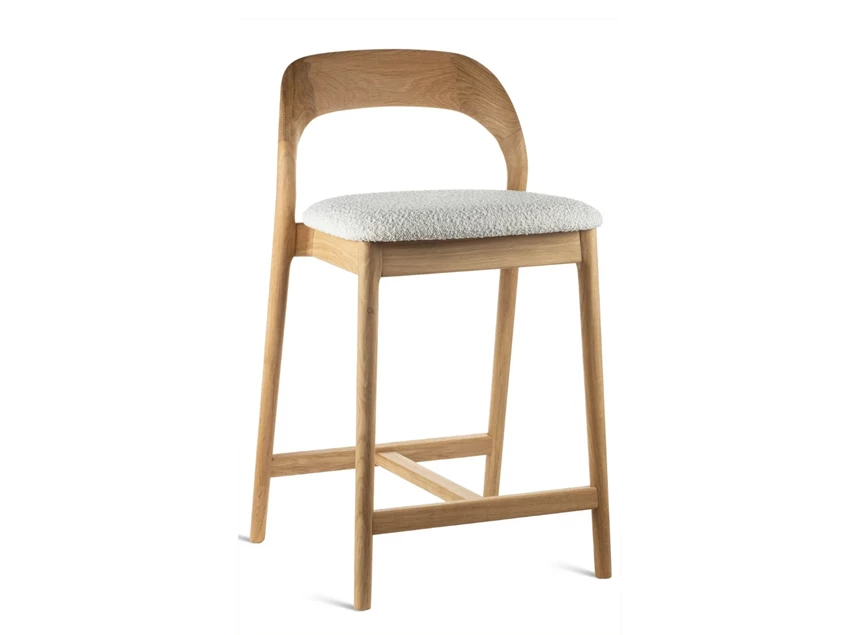 Lage barstoel Moly massief hout eik naturel stof wit Estetica Home
