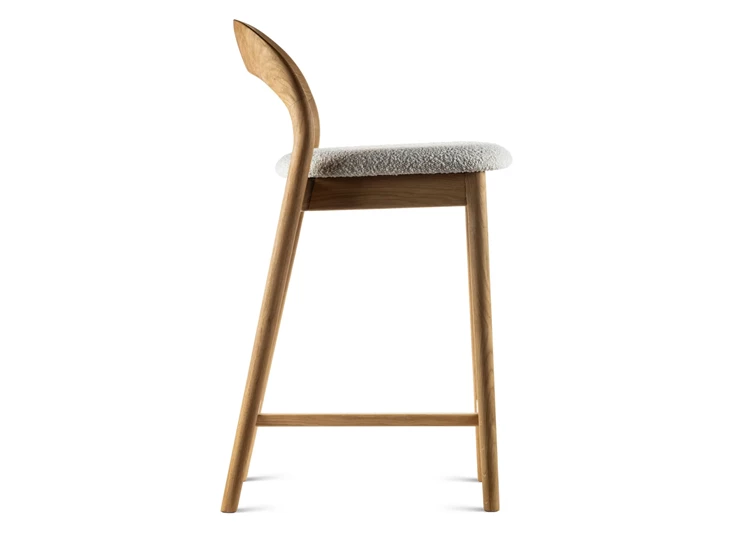 Zijkant Lage barstoel Moly massief hout eik naturel stof wit Estetica Home