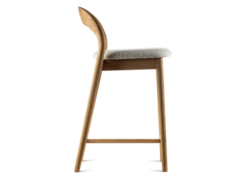 Zijkant Lage barstoel Moly massief hout eik naturel stof wit Estetica Home