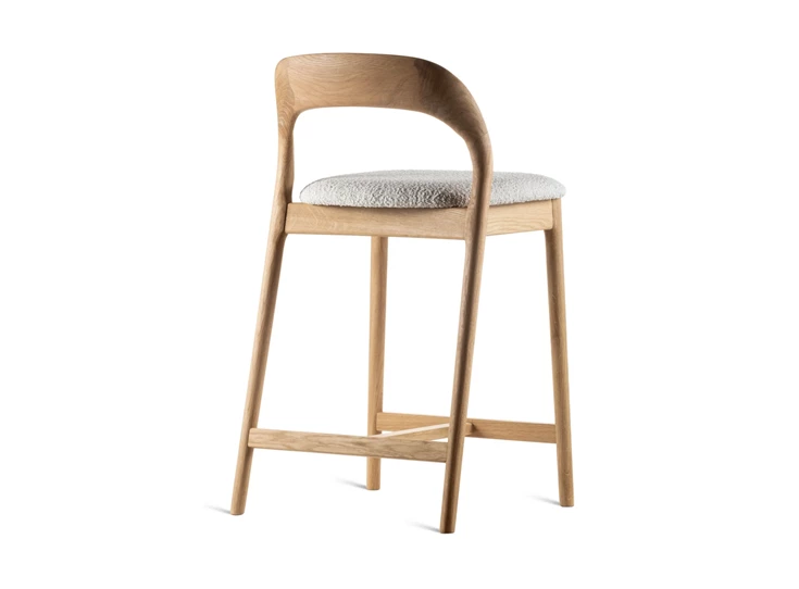 Achterkant Lage barstoel Moly massief hout eik naturel stof wit Estetica Home