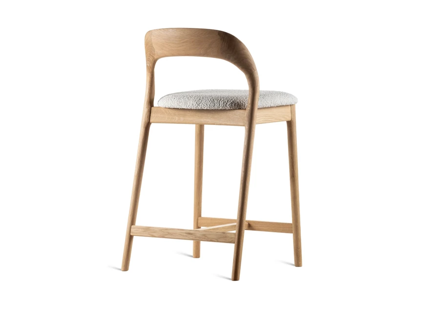 Achterkant Lage barstoel Moly massief hout eik naturel stof wit Estetica Home
