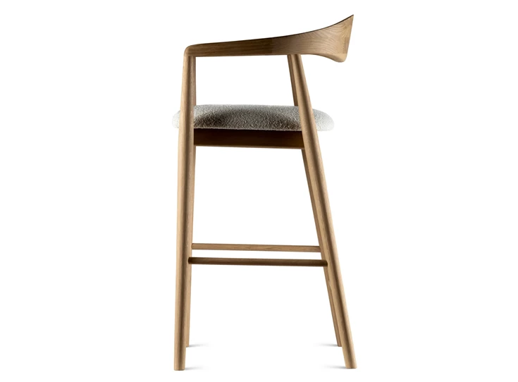 Zijkant Barstoel Modalto massief hout eik naturel stof wit Estetica Home