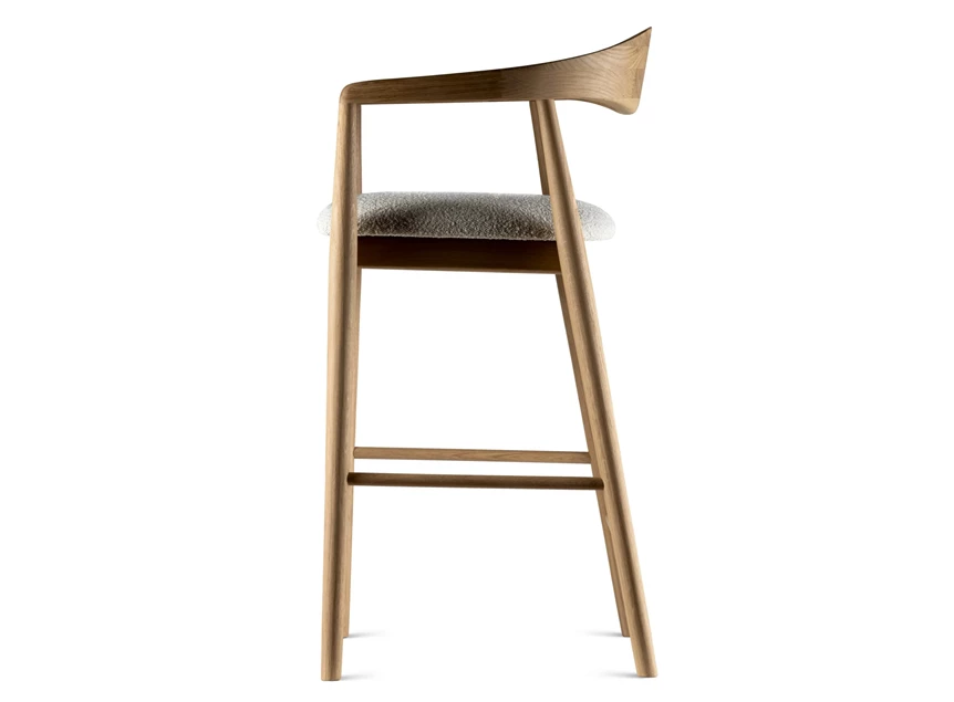 Zijkant Barstoel Modalto massief hout eik naturel stof wit Estetica Home
