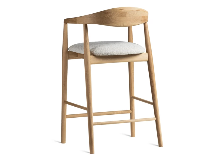 Achterkant Barstoel Modalto massief hout eik naturel stof wit Estetica Home
