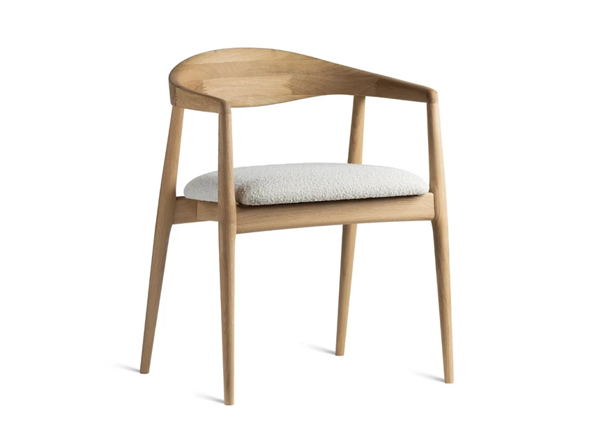 Armstoel Modalto massief hout eik naturel white wash stof wit Estetica Home