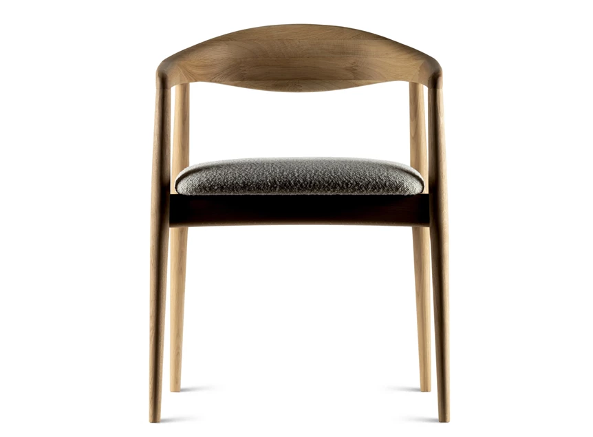 Front Armstoel Modalto massief hout eik naturel white wash stof wit Estetica Home