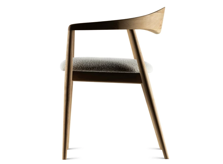 Zijkant Armstoel Modalto massief hout eik naturel white wash stof wit Estetica Home