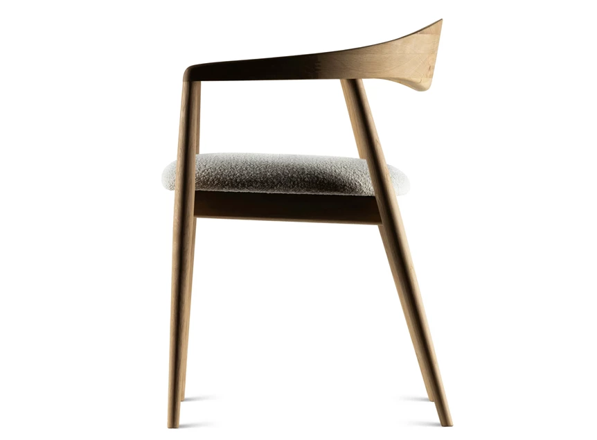 Zijkant Armstoel Modalto massief hout eik naturel white wash stof wit Estetica Home