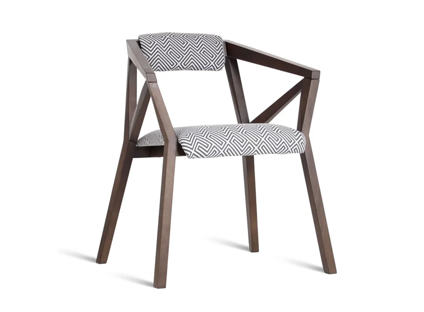 Armstoel Madox massief hout beuk bruin stof patroon grijs Estetica Home