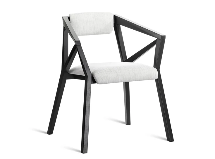 Armstoel Madox massief hout eik zwart stof wit Estetica Home