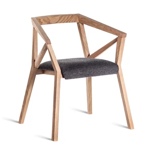 Armstoel Geometric massief hout eik naturel stof grijs Estetica Home