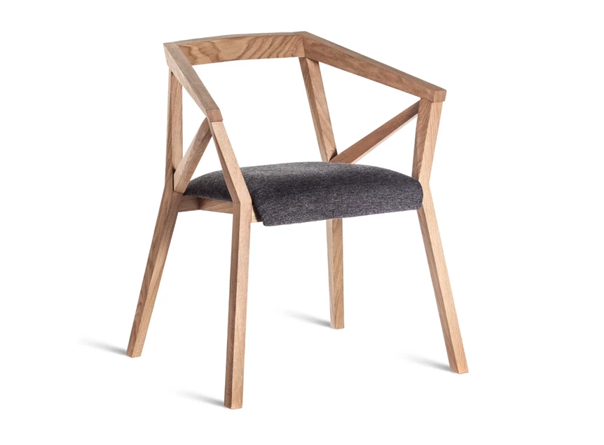 Armstoel Geometric massief hout eik naturel stof grijs Estetica Home