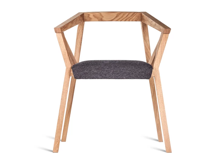 Front Armstoel Geometric massief hout eik naturel stof grijs Estetica Home