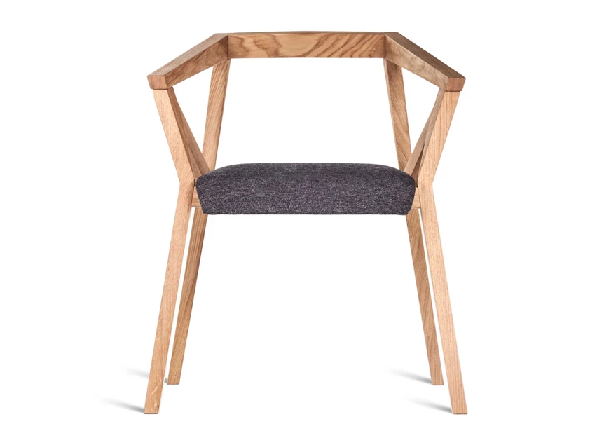 Front Armstoel Geometric massief hout eik naturel stof grijs Estetica Home