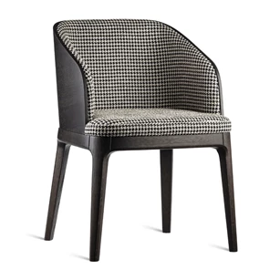 Armstoel Fendi massief hout eik donkerbruin stof patroon wit zwart Estetica Home