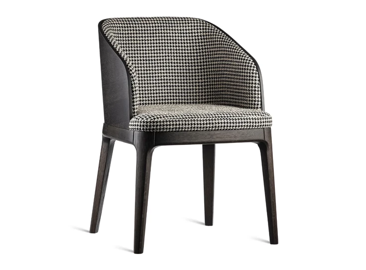 Armstoel Fendi massief hout eik donkerbruin stof patroon wit zwart Estetica Home