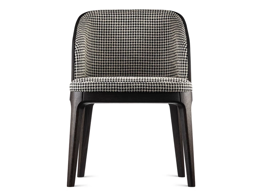 Front Armstoel Fendi massief hout eik donkerbruin stof patroon wit zwart Estetica Home