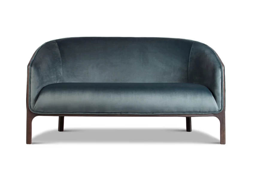 Canapé 2-zit Sofa Chairman stof velvet petrol frame massief hout eik bruin Estetica Home