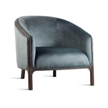 Bijzetzetel Chairman stof velvet petrol massief hout eik donkerbruin Estetica Home