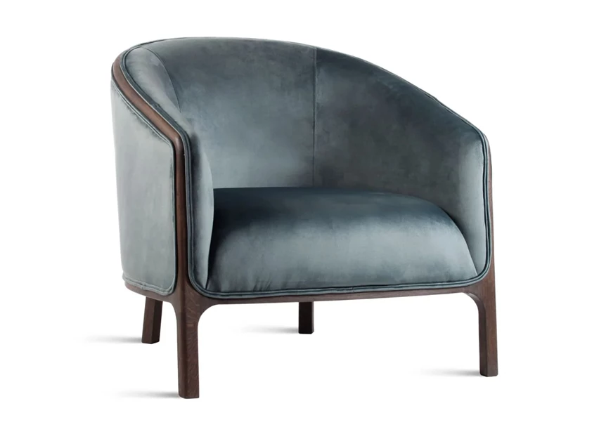 Bijzetzetel Chairman stof velvet petrol massief hout eik donkerbruin Estetica Home