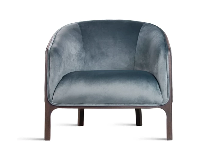 Front Bijzetzetel Chairman stof velvet petrol massief hout eik donkerbruin Estetica Home