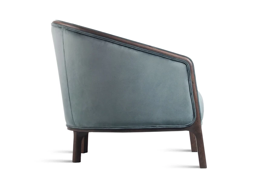 Zijkant Bijzetzetel Chairman stof velvet petrol massief hout eik donkerbruin Estetica Home