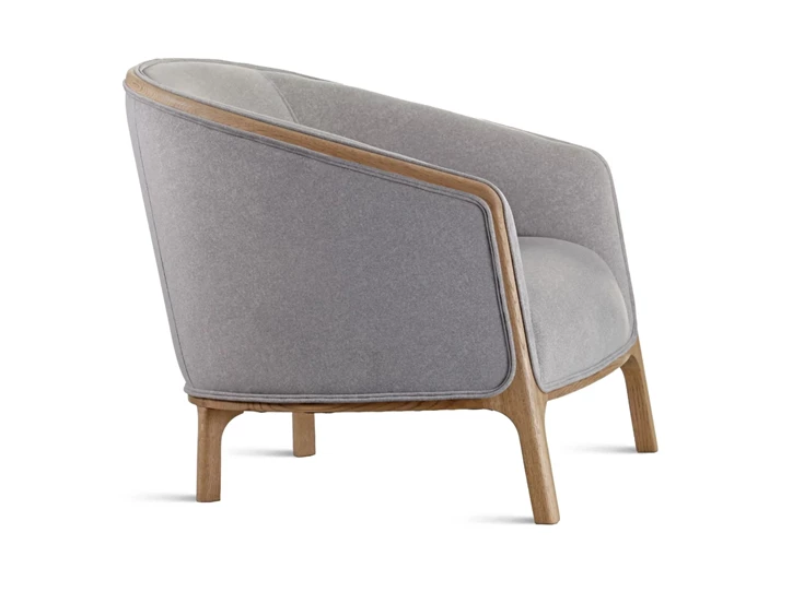 Zijkant Bijzetzetel Chairman stof grijs massief hout eik naturel Estetica Home