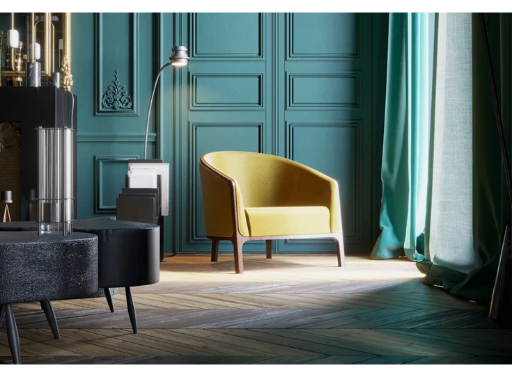 Bijzetzetel Chairman stof geel massief hout eik naturel Estetica Home