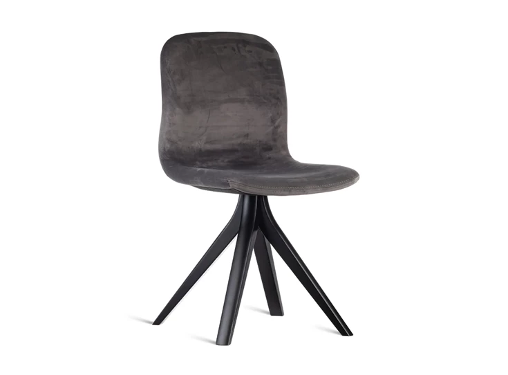 Eetkamerstoel Azzar stof velvet grijs onderstel beuk zwart Estetica Home