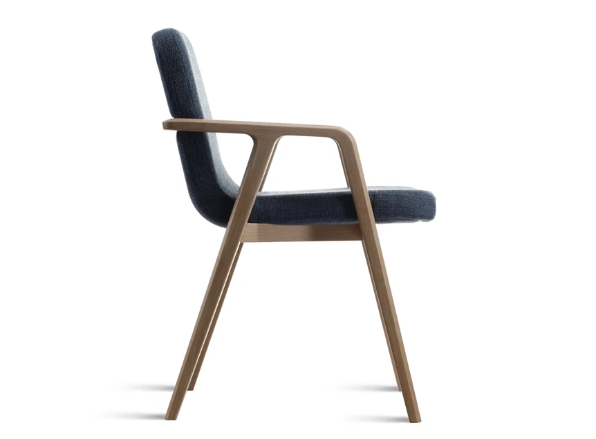 Zijkant Armstoel Avanti massief hout eik white wash stof grijs blauw Estetica Home