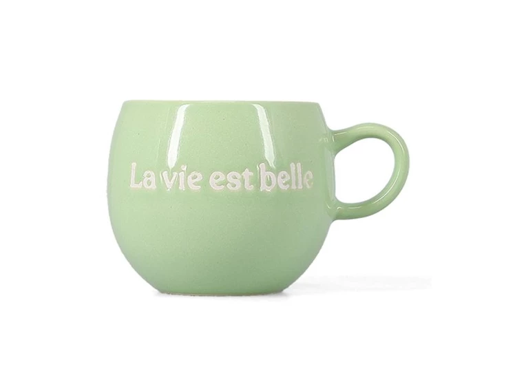 Beker 42cl "La vie est belle" groen Muggies