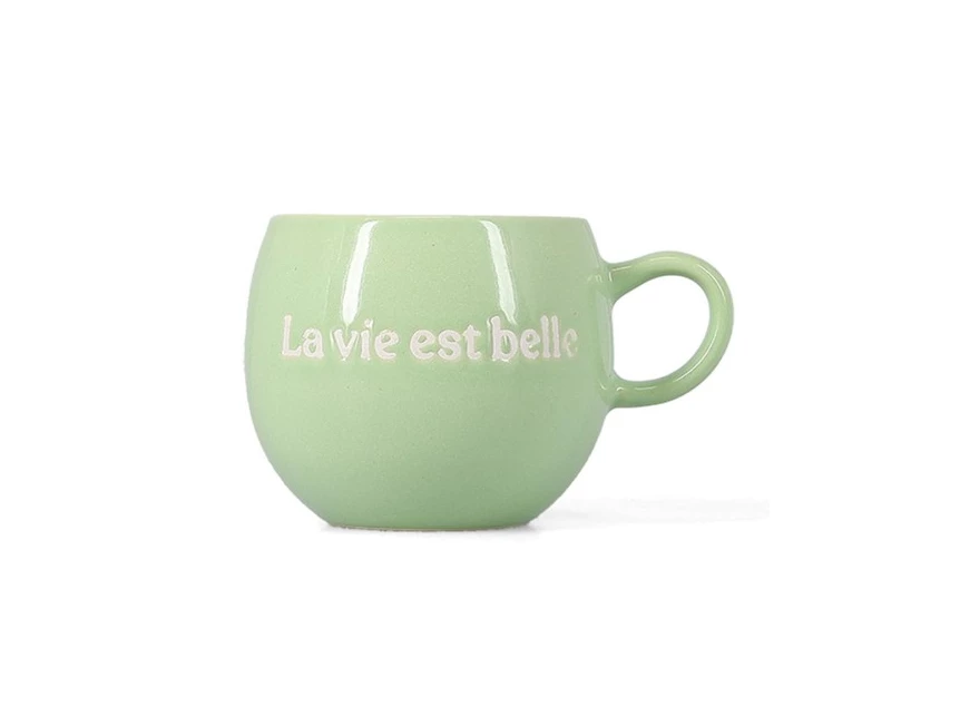 Beker 42cl "La vie est belle" groen Muggies