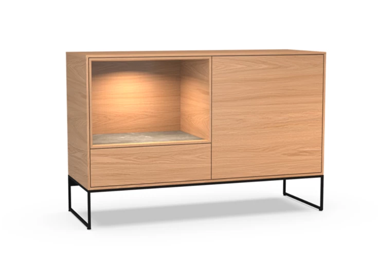 Dressoir Izola D2/OV open vak staand op metalen poot fineer hout eik natuur Theuns