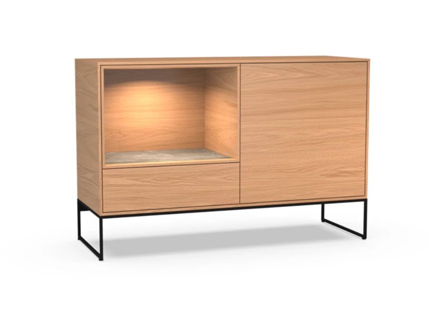 Dressoir Izola D2/OV open vak staand op metalen poot fineer hout eik natuur Theuns