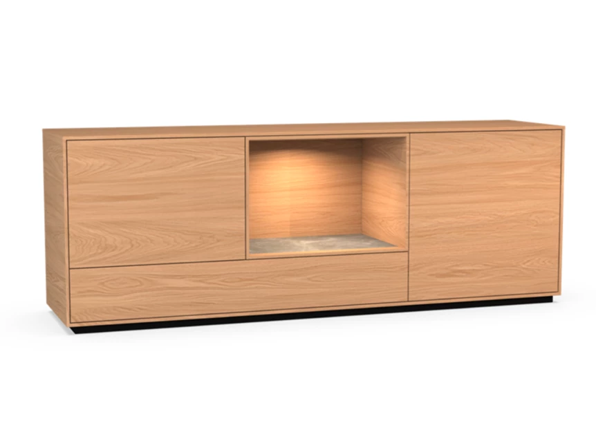 Dressoir Izola D3/OV open vak staand op sokkel fineer hout eik natuur Theuns