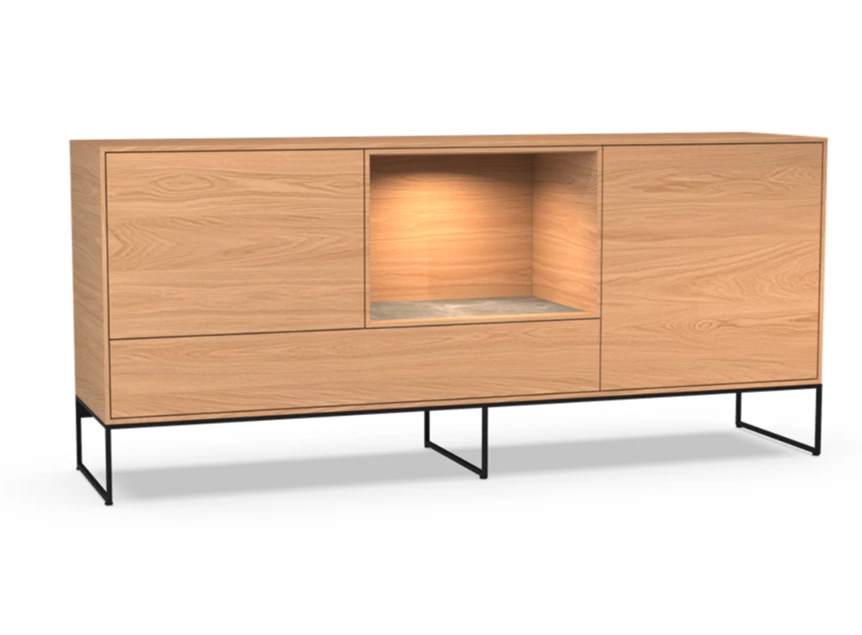 Dressoir Izola D3/OV open vak staand op metalen poot fineer hout eik natuur Theuns