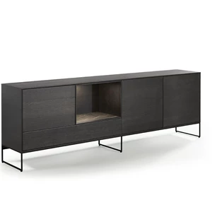 Dressoir Izola D4/OV open vak staand op metalen poot fineer hout eik donkerbruin Theuns