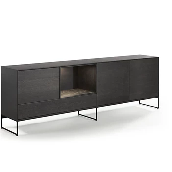 Dressoir Izola D4/OV open vak staand op metalen poot fineer hout eik donkerbruin Theuns