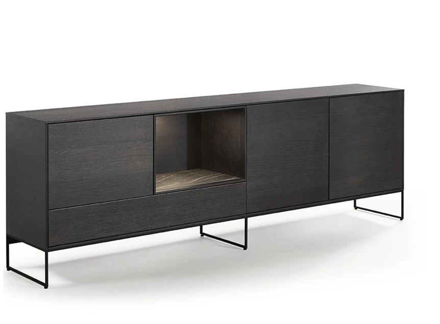 Dressoir Izola D4/OV open vak staand op metalen poot fineer hout eik donkerbruin Theuns