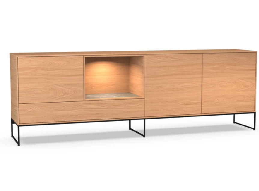 Dressoir Izola D4/OV open vak staand op metalen poot fineer hout eik natuur Theuns