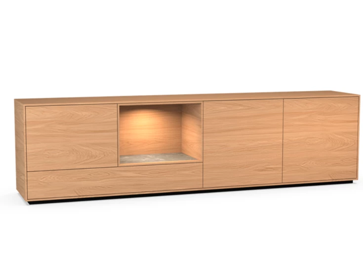 Dressoir Izola D4/OV open vak staand op sokkel fineer hout eik natuur Theuns