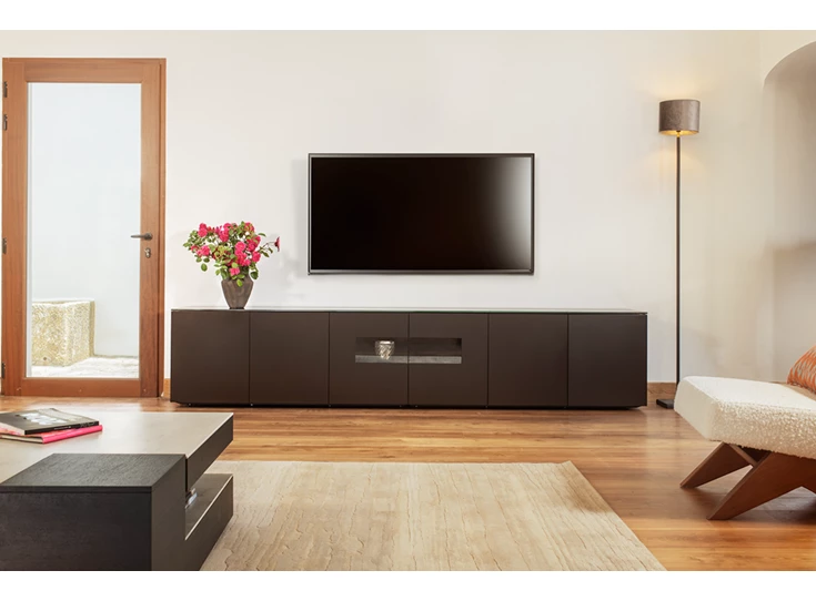 Tv-kast met vitrine TVG093 TV270-2 matte lak cappuccino Karat Crest