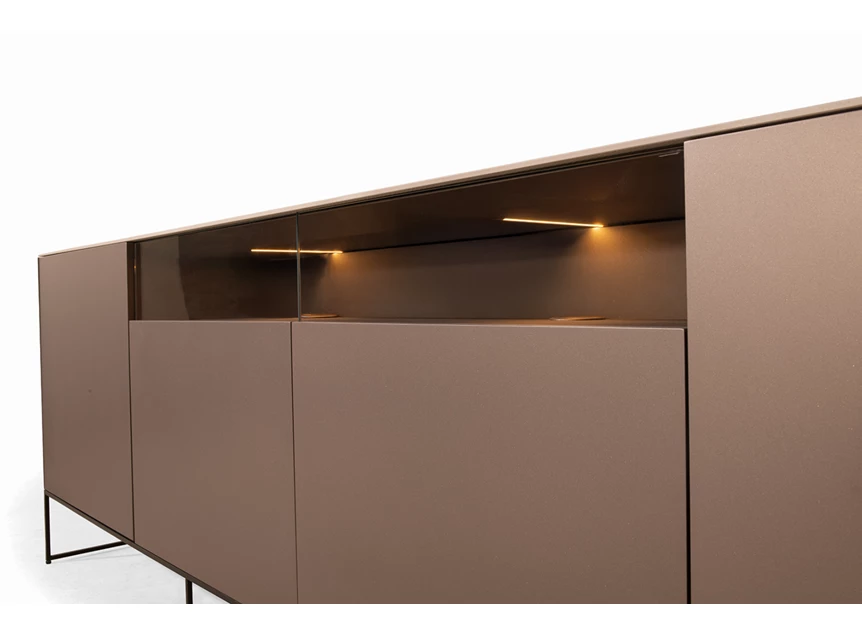 Zijkant Lage dressoir Yumè D240-3 lak brons op metalen poot Crest