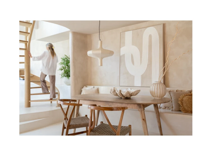 Schilderij Lijnen Dennenhout Wit/Lichtbeige sfeerfoto