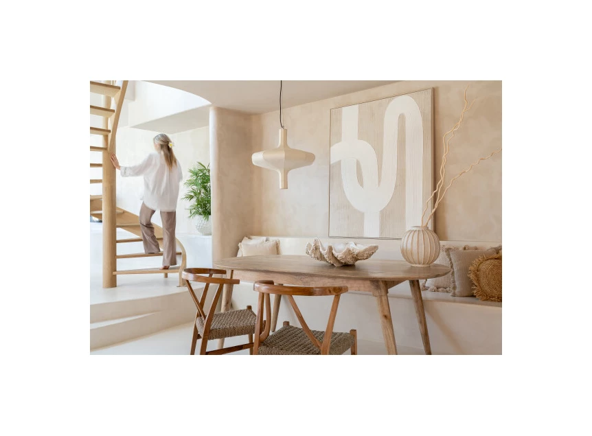 Schilderij Lijnen Dennenhout Wit/Lichtbeige sfeerfoto